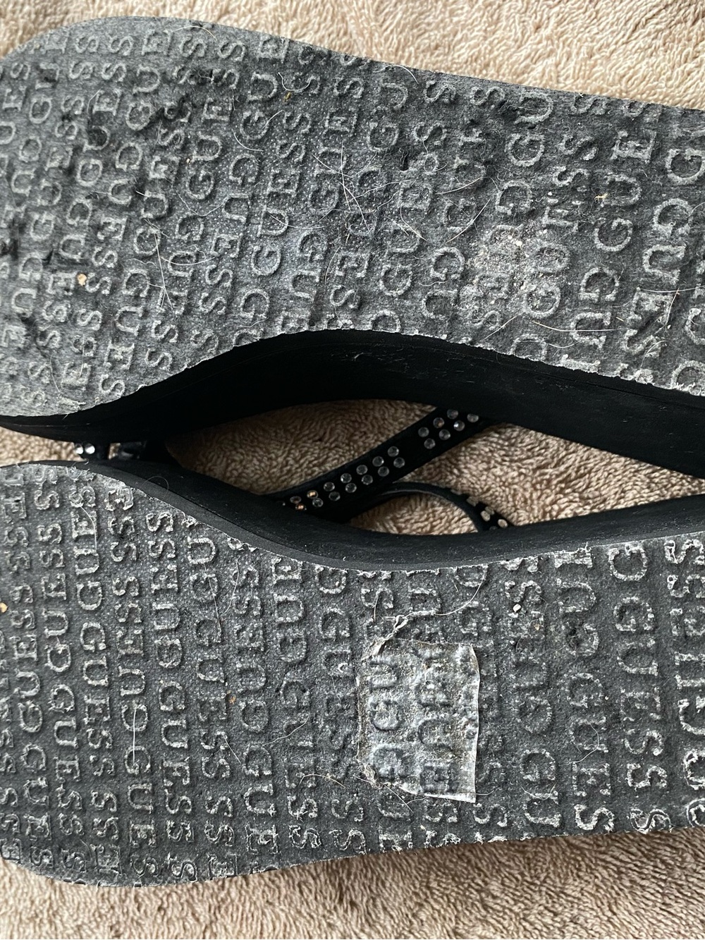 G by GUESS Selya Black Rhinestone Platform Wedge Sandals Flip Flops 9 - Picture 6 of 6